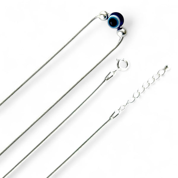 Evil Eye Snake Chain Anklet – 925 Silver, 7.5g Girls, Daily Wear