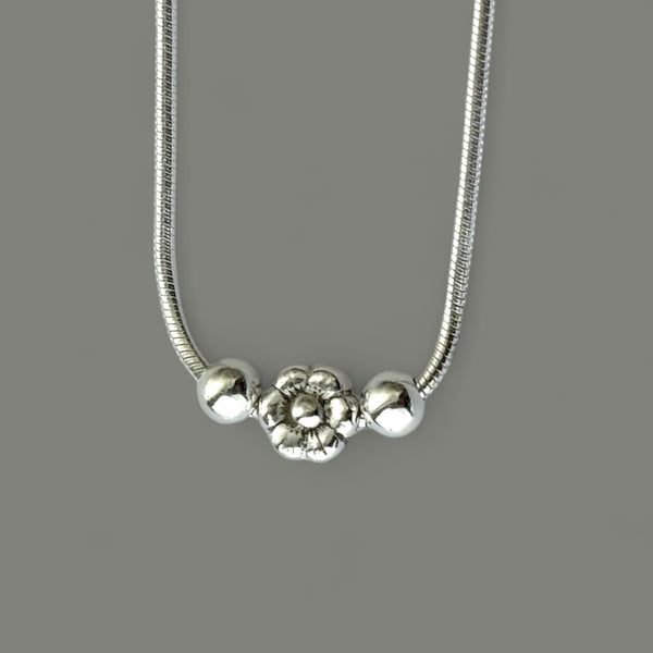 Flower Bead Snake Chain Anklet – 925 Silver, 8.5g Girls, Daily Wear