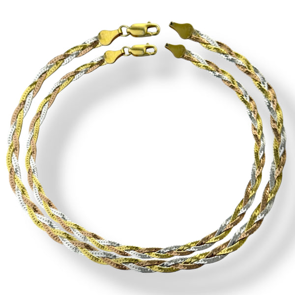 Omega Twist Chotla Anklet – 925 Silver, Gold & Rose Gold Polish, 8.8g