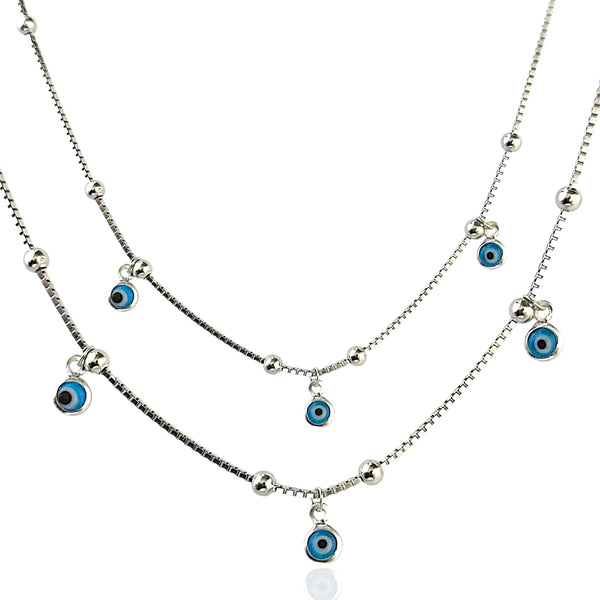 Imported Italian Box Chain Evil Eye Anklet – 925 Silver, 4.4g Girls, Daily Wear