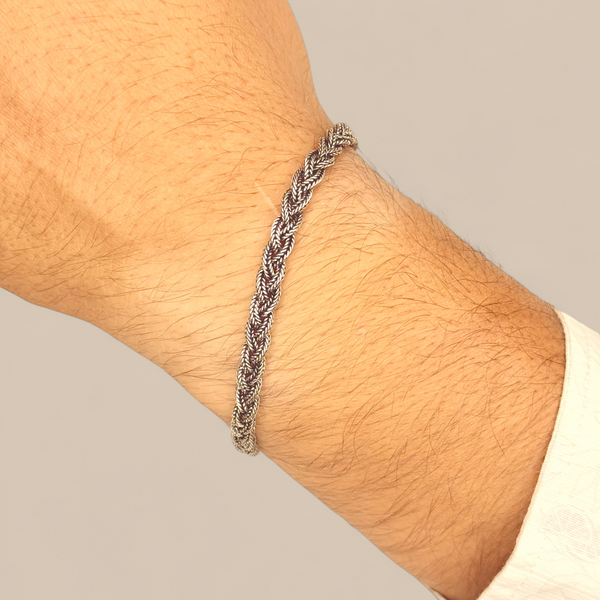 Lightweight Braided Men’s Bracelet - 925 Sterling Silver, 13g, Ethnic Charm