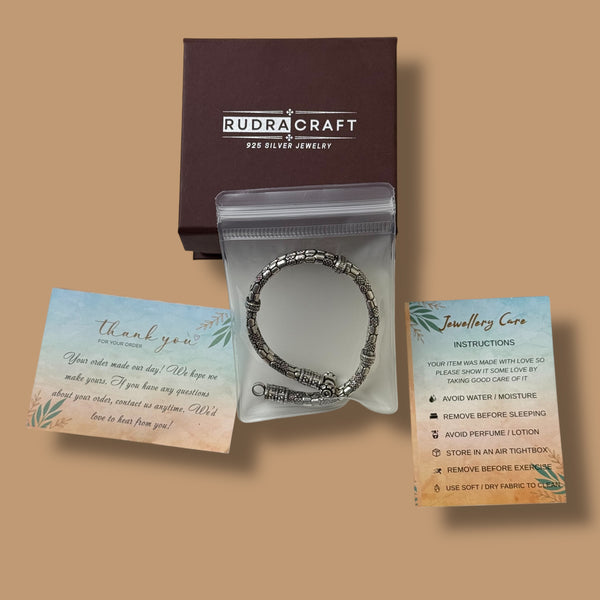 925 Silver Men’s Bracelet – Oxidised Ethnic Design, 33.5g