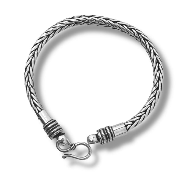 Men’s Wheat Chain Bracelet – 925 Silver, 32.2g Heavy Oxidised
