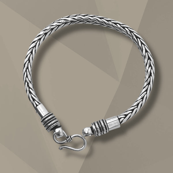 Men’s Wheat Chain Bracelet – 925 Silver, 32.2g Heavy Oxidised