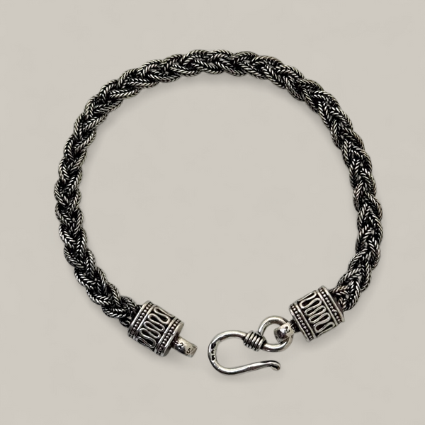 Lightweight Braided Men’s Bracelet - 925 Sterling Silver, 13g, Ethnic Charm