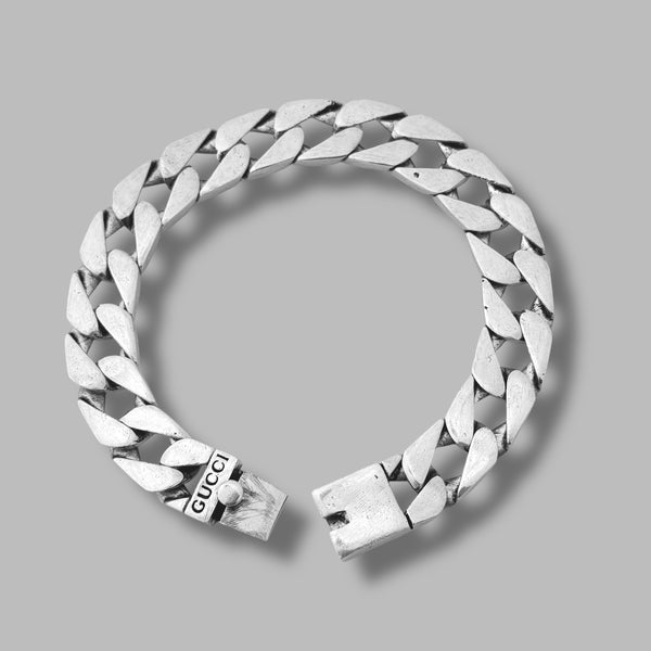 Gucci-Style Men’s Bracelet - Chunky Silver, 46g, Cuban Link