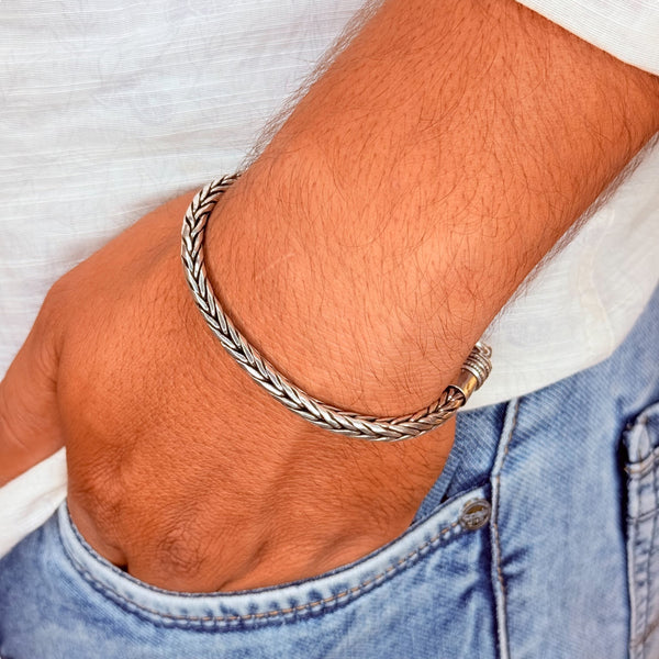 Men’s Wheat Chain Bracelet – 925 Silver, 32.2g Heavy Oxidised