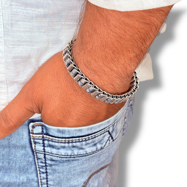 Heavy Antique Men’s Bracelet - 925 Sterling Silver, 44g, Bold Square Links