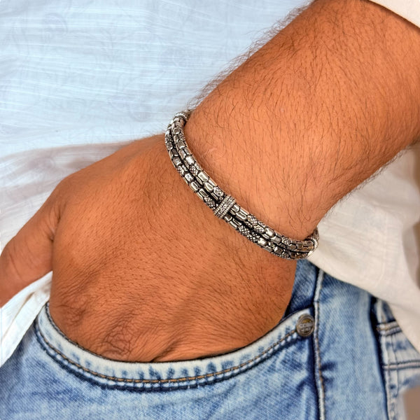 925 Silver Men’s Bracelet – Oxidised Ethnic Design, 33.5g