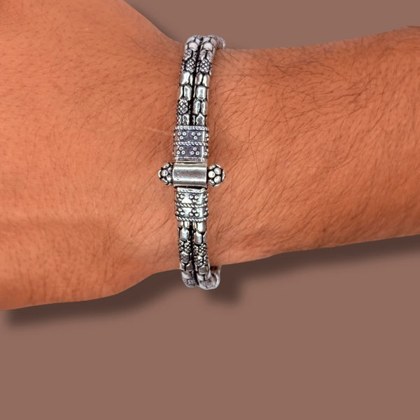 925 Silver Men’s Bracelet – Oxidised Ethnic Design, 33.5g