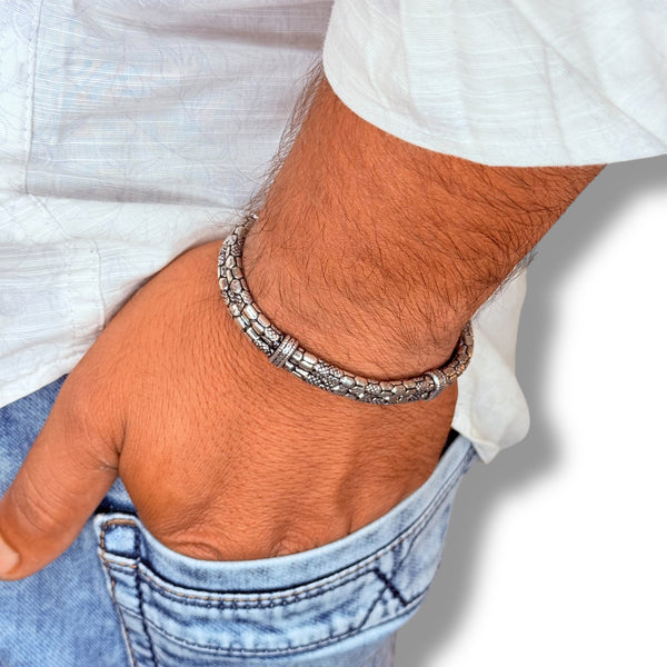 925 Silver Men’s Bracelet – Oxidised Ethnic Design, 33.5g