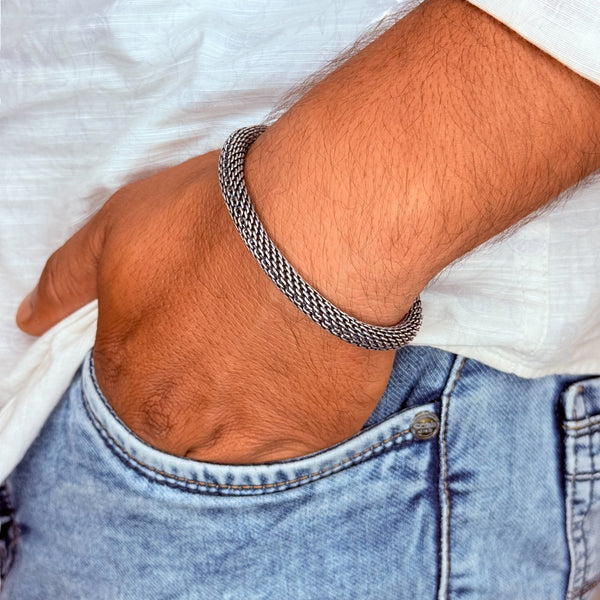 Men’s Bracelet - 925 Sterling Silver, 27.5g, Woven Chain
