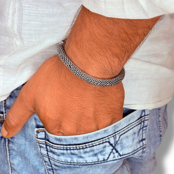 Men’s Bracelet - 925 Sterling Silver, 27.5g, Woven Chain