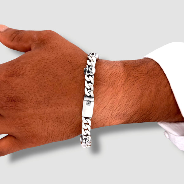 Turkish Skull Motif Men’s Bracelet - 50g Heavy Imported Silver