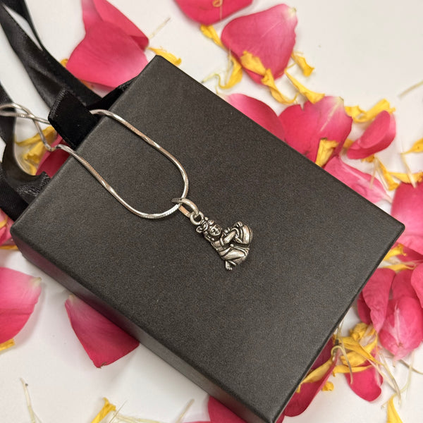 Sitting Krishna Makhanchor Pendant with Makhan Pot, Oxidized 925 Sterling Silver, 25mm x 12mm | Kanha -Kanhaiya -Laddu Gopal | Rudra Craft