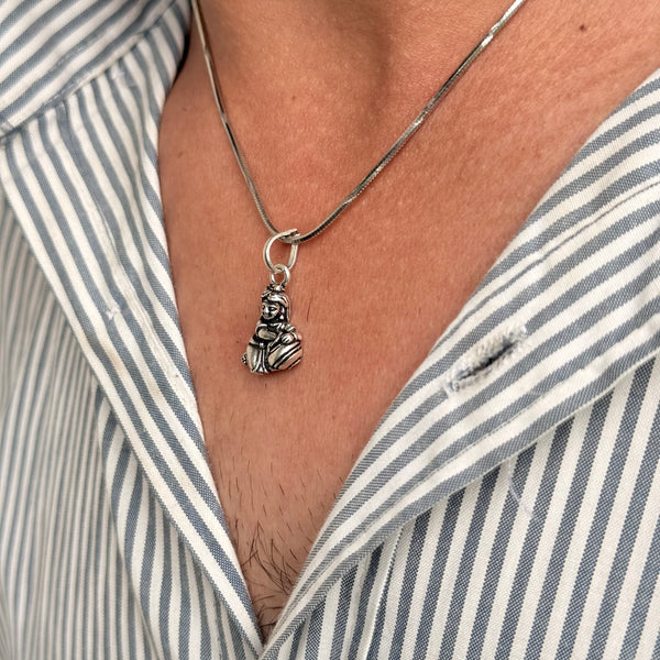 Sitting Krishna Makhanchor Pendant with Makhan Pot, Oxidized 925 Sterling Silver, 25mm x 12mm | Kanha -Kanhaiya -Laddu Gopal | Rudra Craft