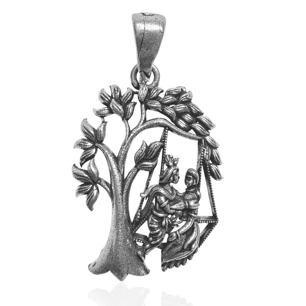 Radha Krishna Jhula Pendant – 925 Sterling Silver, Oxidized, 25×40 mm | Rudra Craft