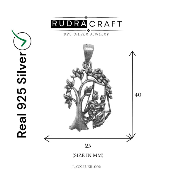 Radha Krishna Jhula Pendant – 925 Sterling Silver, Oxidized, 25×40 mm | Rudra Craft