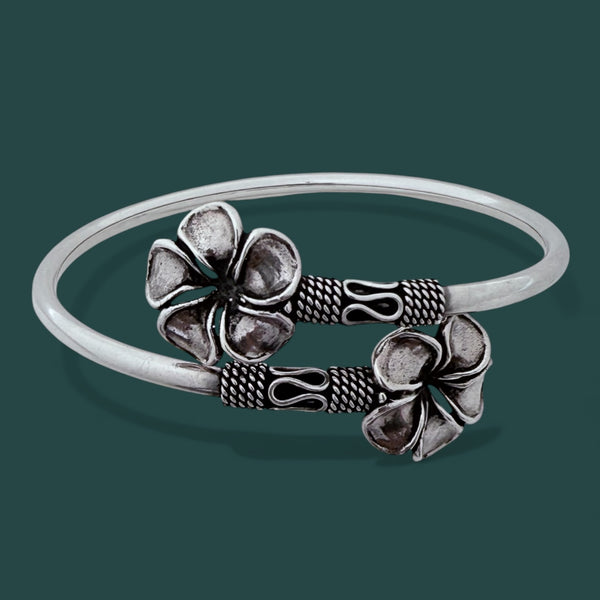 Thai Flower Kada – Imported 925 Silver Adjustable Bracelet, 12.4g