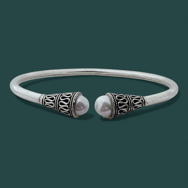 Pearl Kada – 925 Silver Adjustable Bracelet, 12.5g Dual Pearl Motif