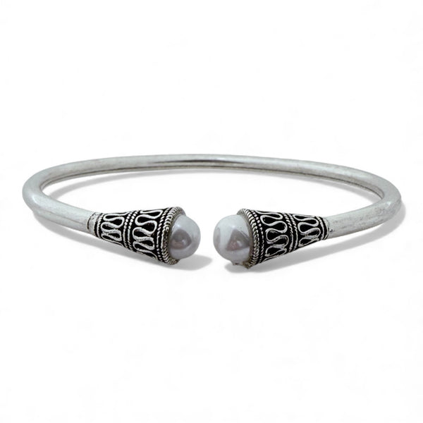Pearl Kada – 925 Silver Adjustable Bracelet, 12.5g Dual Pearl Motif