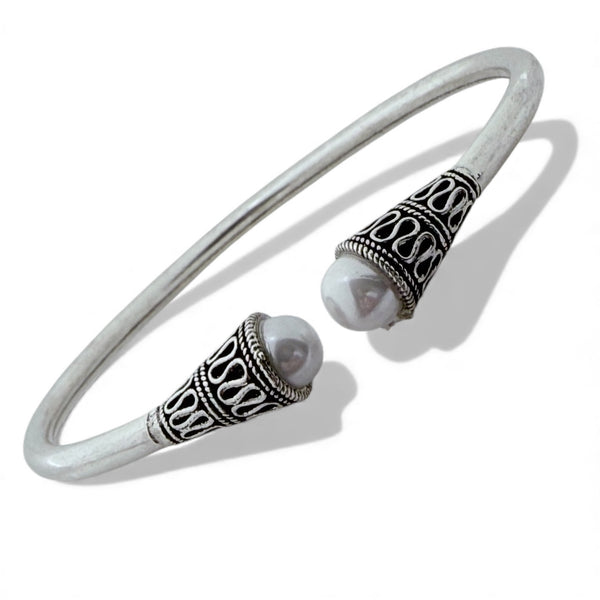Pearl Kada – 925 Silver Adjustable Bracelet, 12.5g Dual Pearl Motif