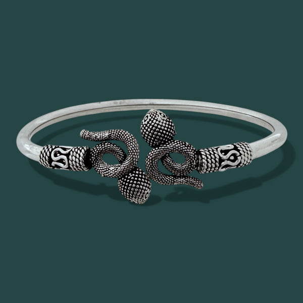 Snake Kada – 925 Silver Adjustable Bracelet, 12.8g Dual Snake Motif
