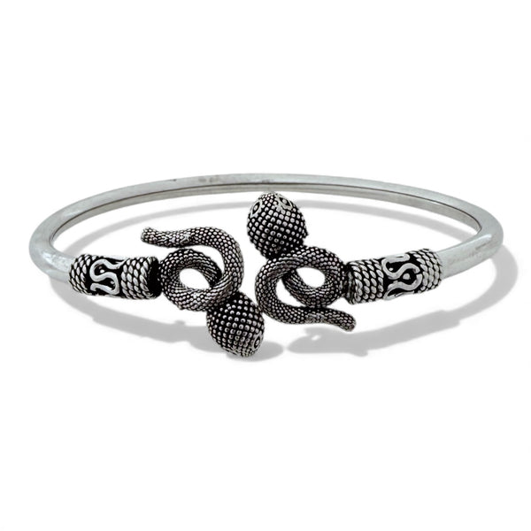Snake Kada – 925 Silver Adjustable Bracelet, 12.8g Dual Snake Motif