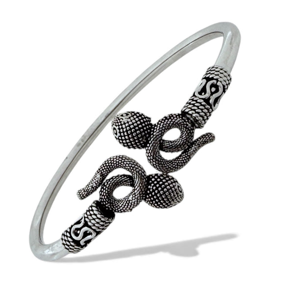 Snake Kada – 925 Silver Adjustable Bracelet, 12.8g Dual Snake Motif