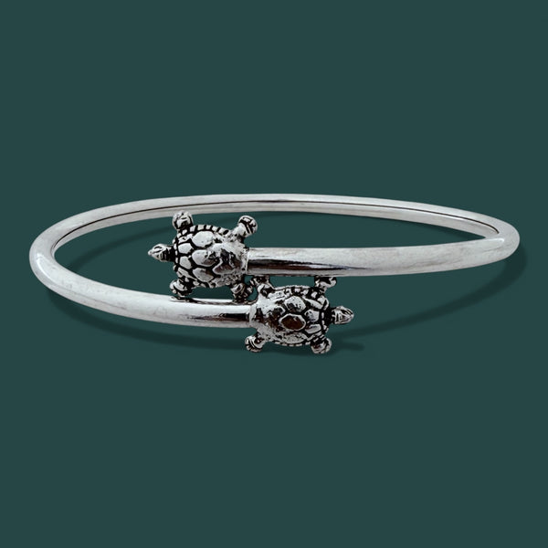 Turtle Kada – 925 Silver Adjustable Bracelet, 13g, Dual Turtle Motif