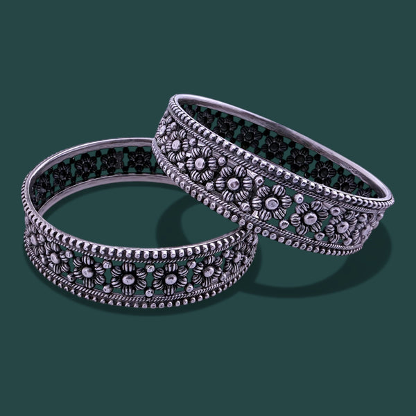 Floral Statement Bangle – 925 Silver, 44g Lightweight Handmade
