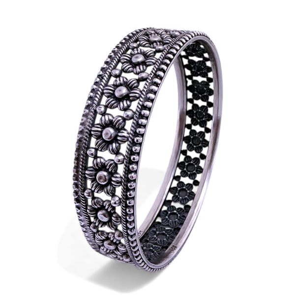 Floral Statement Bangle – 925 Silver, 44g Lightweight Handmade