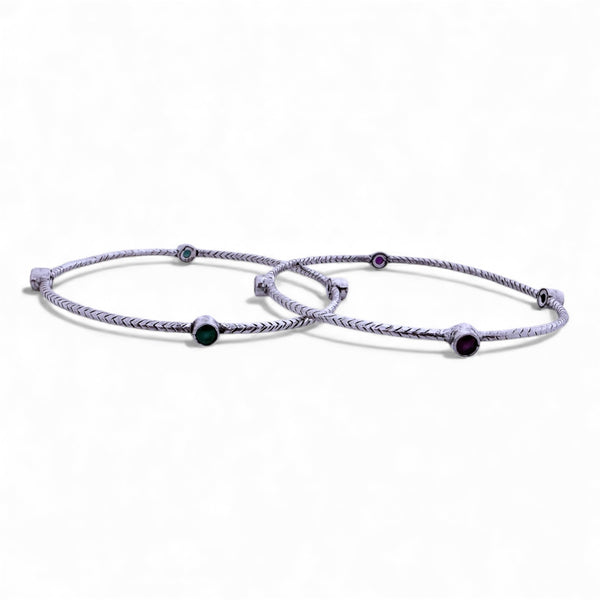 Antique Red Green Cut Stone Bangle – 925 Silver, 13.5g Daily Wear (Women & Girls)