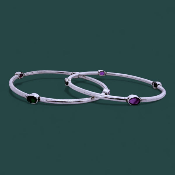 Red & Green Cut Stone Bangle – 925 Silver, Lightweight Daily Wear (Women & Girls)