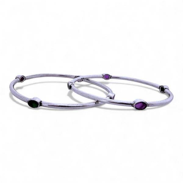 Red & Green Cut Stone Bangle – 925 Silver, Lightweight Daily Wear (Women & Girls)
