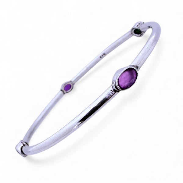 Red & Green Cut Stone Bangle – 925 Silver, Lightweight Daily Wear (Women & Girls)