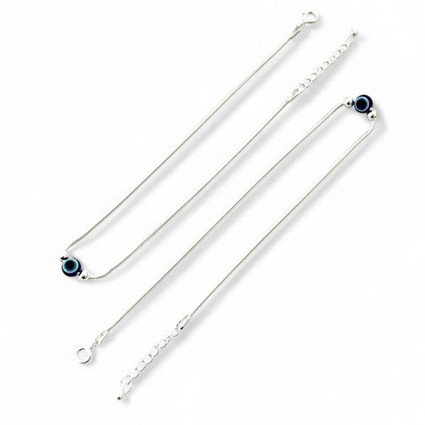 Evil Eye Snake Chain Anklet – 925 Silver, 7.5g Girls, Daily Wear