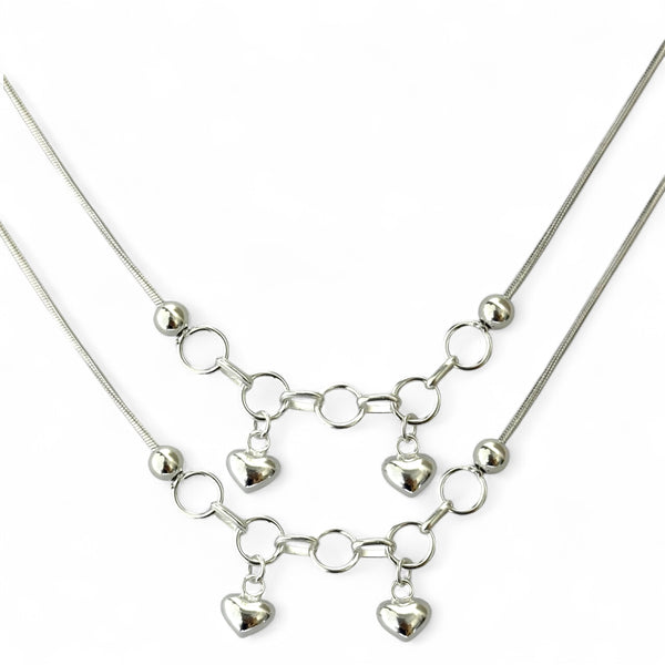 Double Heart Charm Snake Chain Anklet – 925 Silver, 10.7g Girls, Daily Wear