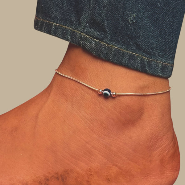 Evil Eye Snake Chain Anklet – 925 Silver, 7.5g Girls, Daily Wear