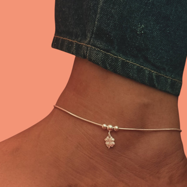 Leaf Charm Snake Chain Anklet – 925 Silver, 8.6g Girls, Daily Wear