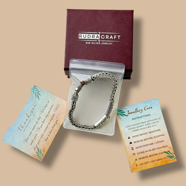 925 Silver Om & Rudraksha Bracelet for Men – Antique Oxidised, 44g