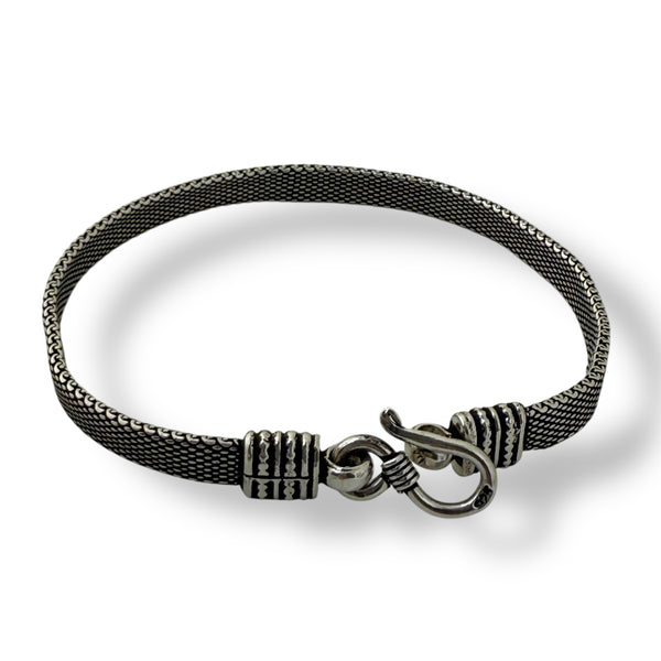 Textured Mesh Men’s Bracelet - 925 Sterling Silver, 18g, Contemporary Slim