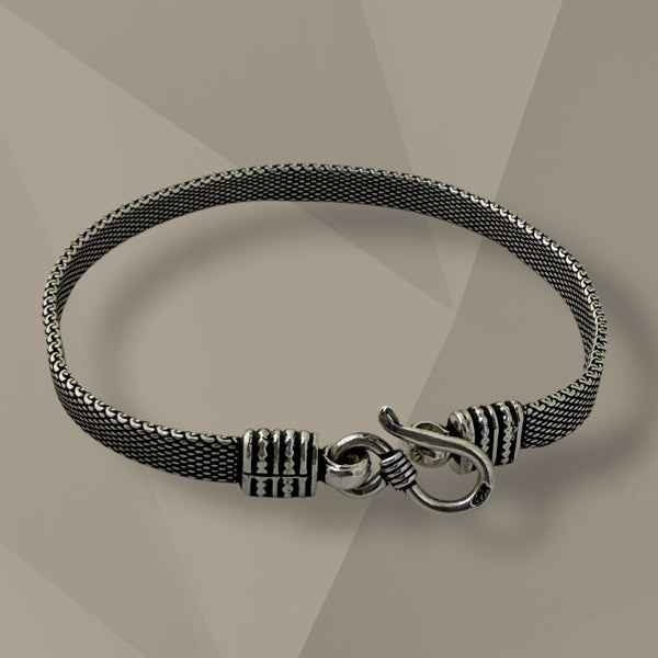 Textured Mesh Men’s Bracelet - 925 Sterling Silver, 18g, Contemporary Slim