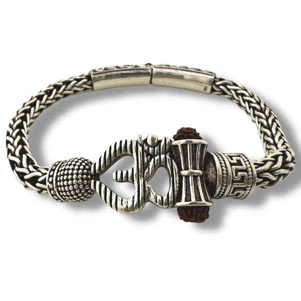925 Silver Om & Rudraksha Bracelet for Men – Antique Oxidised, 44g