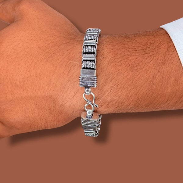 Heavy Antique Men’s Bracelet - 925 Sterling Silver, 44g, Bold Square Links