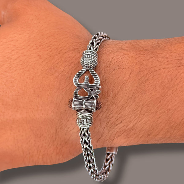 925 Silver Om & Rudraksha Bracelet for Men – Antique Oxidised, 44g