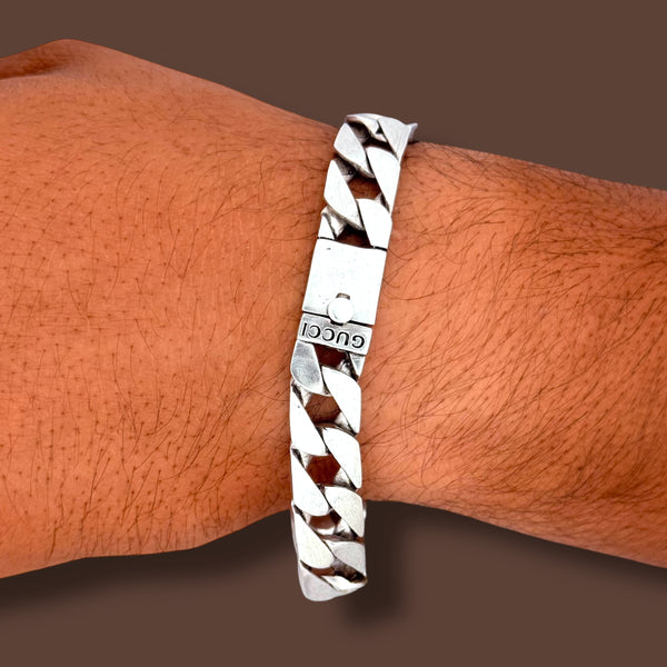 Gucci-Style Men’s Bracelet - Chunky Silver, 46g, Cuban Link