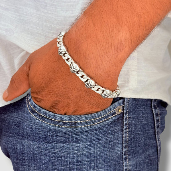 Turkish Skull Motif Men’s Bracelet - 50g Heavy Imported Silver