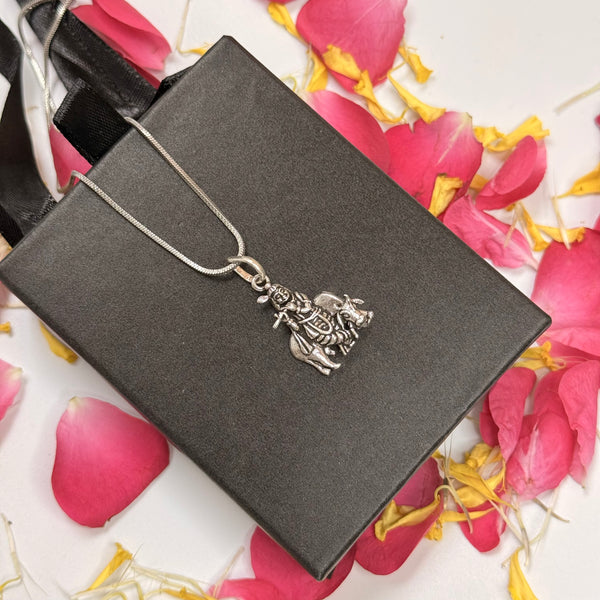 Standing Krishna Pendant with Cow, Playing Flute, Oxidized 925 Sterling Silver, 30mm x 15mm | Rudra Craft