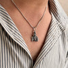 Standing Krishna Pendant with Cow, Playing Flute, Oxidized 925 Sterling Silver, 30mm x 15mm | Rudra Craft